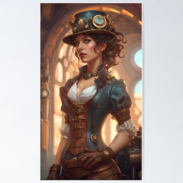 Beautiful Steampunk Lady in Fancy Uniform | Art Board Print