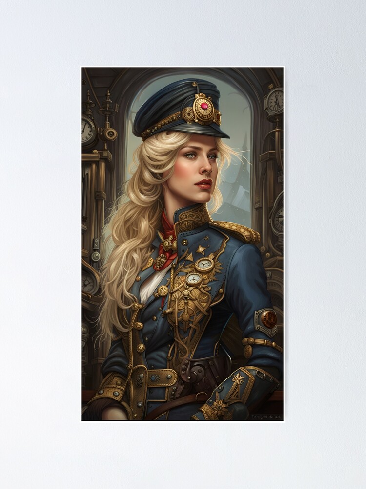 Beautiful Steampunk Lady in Fancy Uniform | Art Board Print