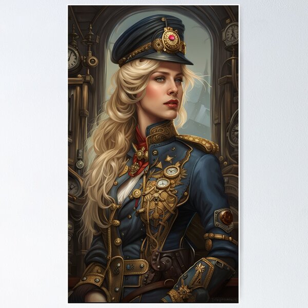 Gorgeous blonde steampunk Officer in Military Uniform Art Board