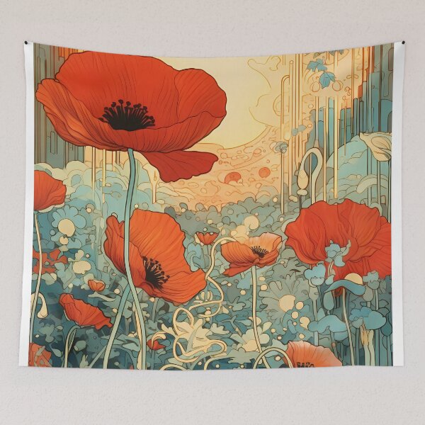 Item preview, artistic abstract poppies flower 04 designed and sold by UnaWu533.