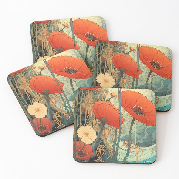 Item preview, artistic abstract poppies flower 05 designed and sold by UnaWu533.