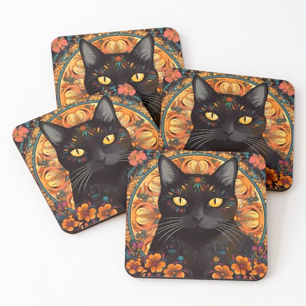 Item preview, Black cat on colorful background, boho style designed and sold by VeronicArt85.