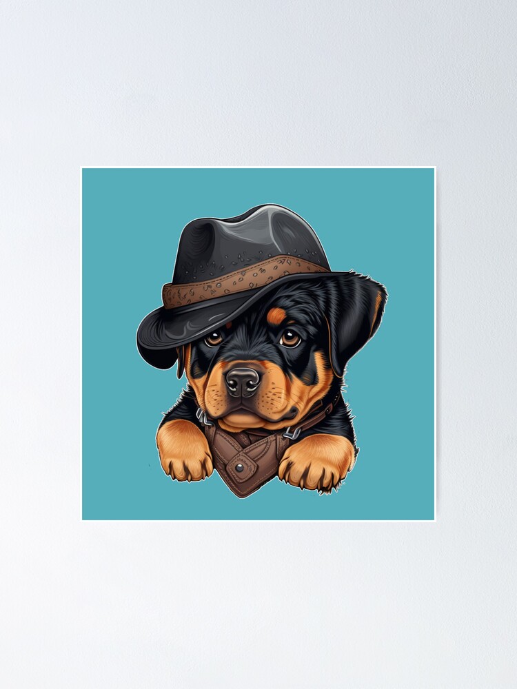Rottweiler Puppy Wearing Cowboy Hat Poster