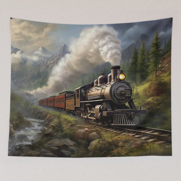 Artikelvorschau, Alte Dampflokomotive mit Zug entworfen und verkauft von Pflugart.