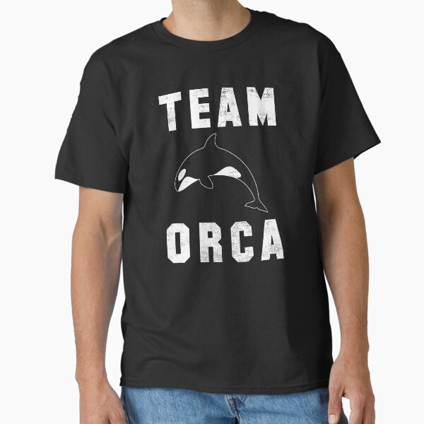 Vista previa del artículo con la obra «Equipo Orca - Edición de tinta blanca», diseñado y vendido por geekchic tees.
