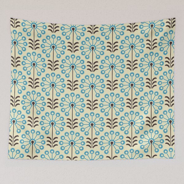 Item preview, KF 0071 C - Retro Vintage Dandelion Flower Minimalist 70s Modern Geometric Floral Pattern in Blue on  Cream designed and sold by KhakiFinch.