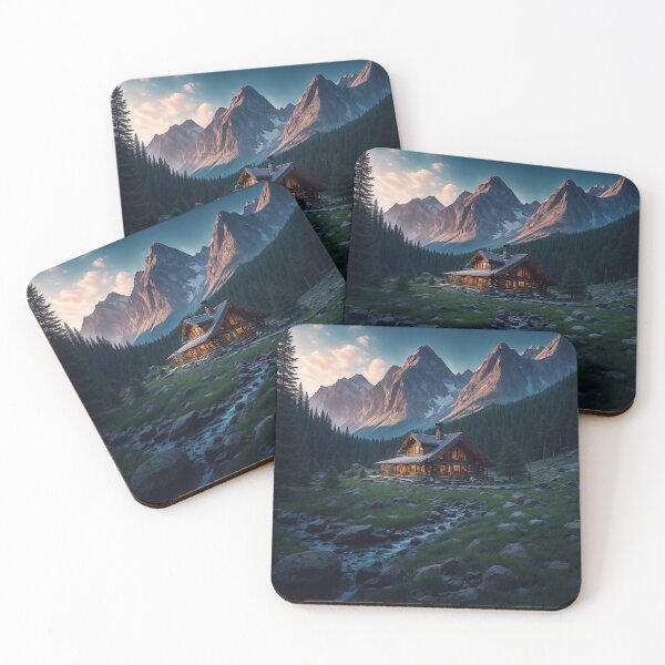 Item preview, An Idyllic Mountain Cabin Nestled in a Serene Valley, Offering a Peaceful Retreat and a Basecamp for Outdoor Adventures in the Surrounding Mountains, Ai Generated Art designed and sold by AiGens.