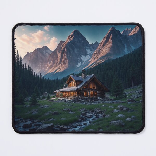 Item preview, An Idyllic Mountain Cabin Nestled in a Serene Valley, Offering a Peaceful Retreat and a Basecamp for Outdoor Adventures in the Surrounding Mountains, Ai Generated Art designed and sold by AiGens.