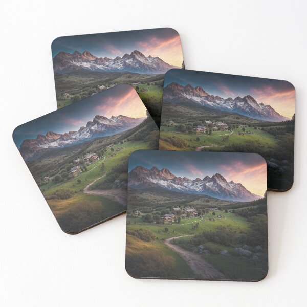 Item preview, An Enchanting Mountain Scene Featuring a Ranch Nestled in a Secluded Valley, Offering a Rustic Charm and a Close Connection to Nature's Bounty, Ai Generated Art designed and sold by AiGens.