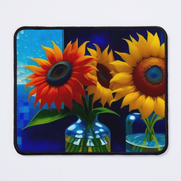 Van Gogh in San Antonio; beautiful sunflower brothers in artisanal  handblown glass vases still life blossom portrait painting  Mouse Pad for  Sale by Jéanpaul Ferro
