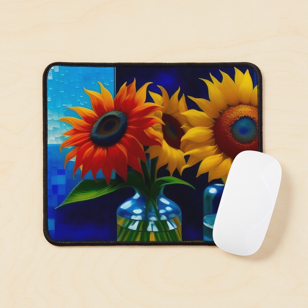 Van Gogh in San Antonio; beautiful sunflower brothers in artisanal  handblown glass vases still life blossom portrait painting  Mouse Pad for  Sale by Jéanpaul Ferro