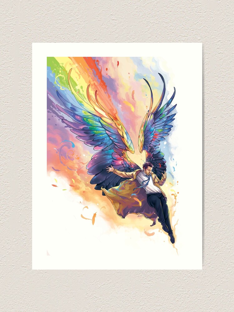 rainbow angel ハンドメイドパステル画　絵画アート原画 パステルアート レインボー・ナイト パステル画原画 絵画 T's