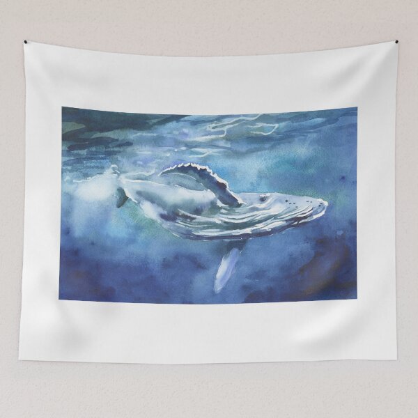 Item preview, Colorful watercolor painting humpback whale nautical ocean artwork trendy wall art  designed and sold by rfoxphoto.