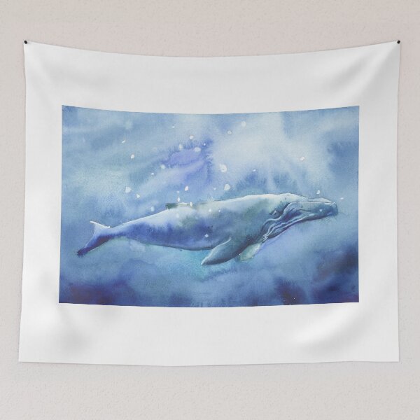 Item preview, Colorful watercolor painting humpback whale nautical ocean artwork designed and sold by rfoxphoto.