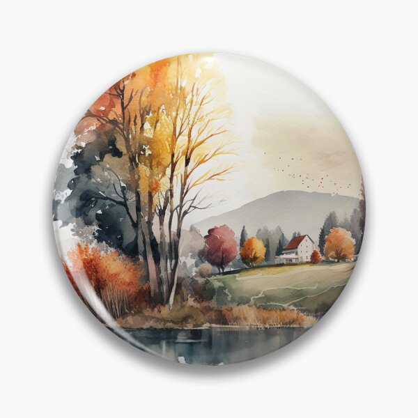 Item preview, Cozy Charm Sunset Watercolor Autumn Lake designed and sold by FabUniverse.