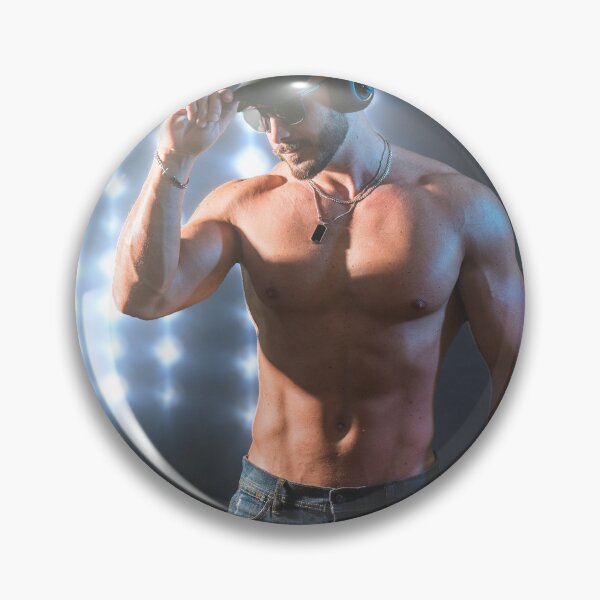 Item preview, Shirtless muscular male bodybuilder in studio shot on black designed and sold by Mercurius-M.