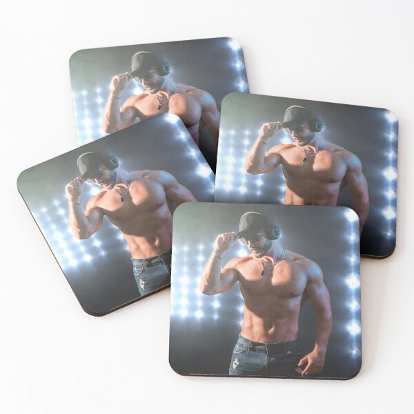 Item preview, Shirtless muscular male bodybuilder in studio shot on black designed and sold by Mercurius-M.