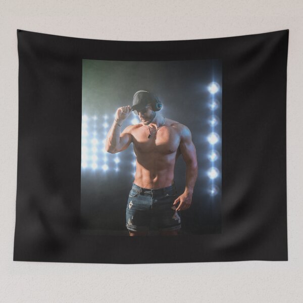 Item preview, Shirtless muscular male bodybuilder in studio shot on black designed and sold by Mercurius-M.