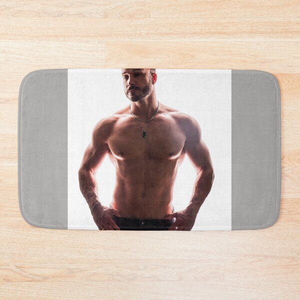 Item preview, Shirtless muscular male bodybuilder in studio shot on white designed and sold by Mercurius-M.