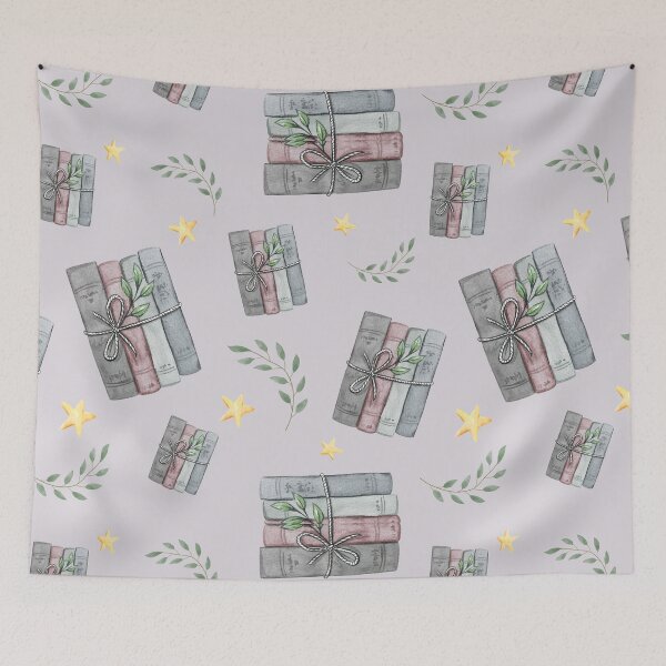 Item preview, Purple Watercolor Bookish Light Book Illustration Pattern with Plants and Stars designed and sold by Simply Magic Supply.