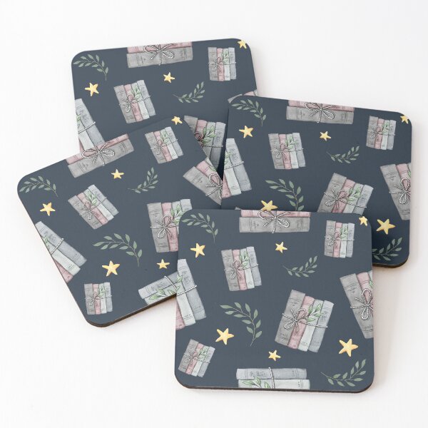 Item preview, Blue Watercolor Bookish Light Book Illustration Pattern with Plants and Stars designed and sold by Simply Magic Supply.