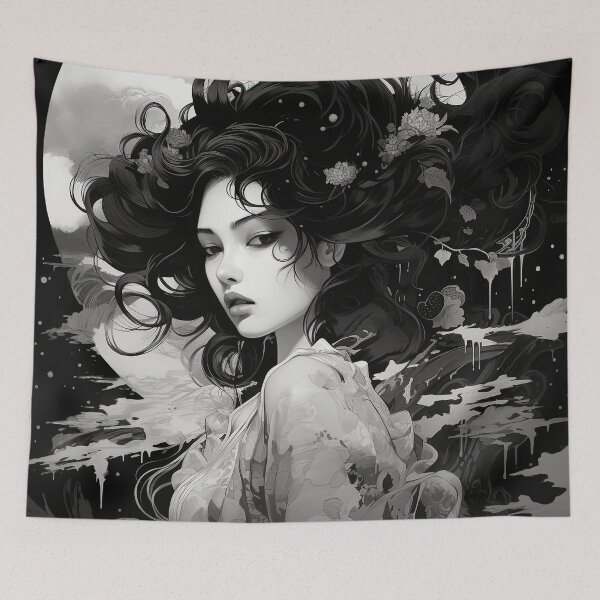 Item preview, Ukiyo-e Fairy Tale Female Empowerment Black and White Female Portrait designed and sold by BrandonArtWorld.