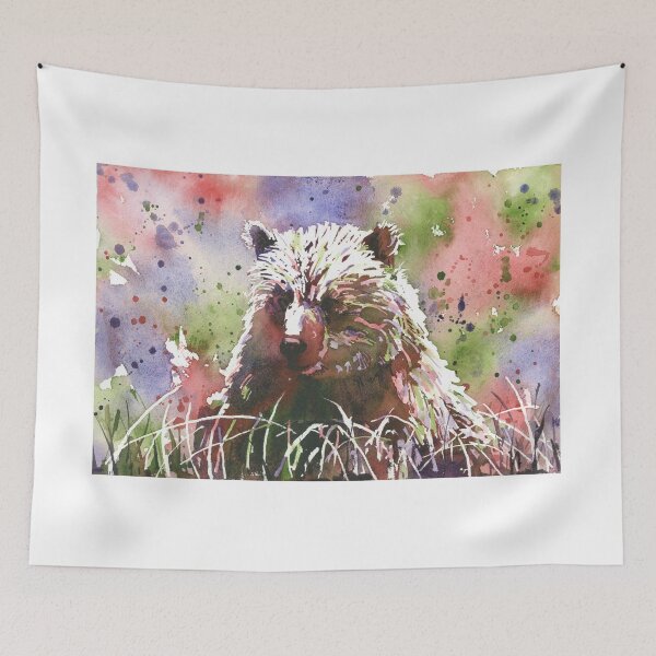 Item preview, Colorful watercolor painting grizzly bear animal home decor designed and sold by rfoxphoto.