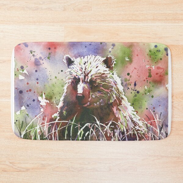 Item preview, Colorful watercolor painting grizzly bear animal home decor designed and sold by rfoxphoto.