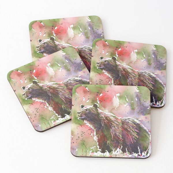 Item preview, Colorful watercolor painting grizzly bear animal home decor designed and sold by rfoxphoto.