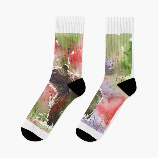 Item preview, Colorful watercolor painting grizzly bear animal home decor designed and sold by rfoxphoto.