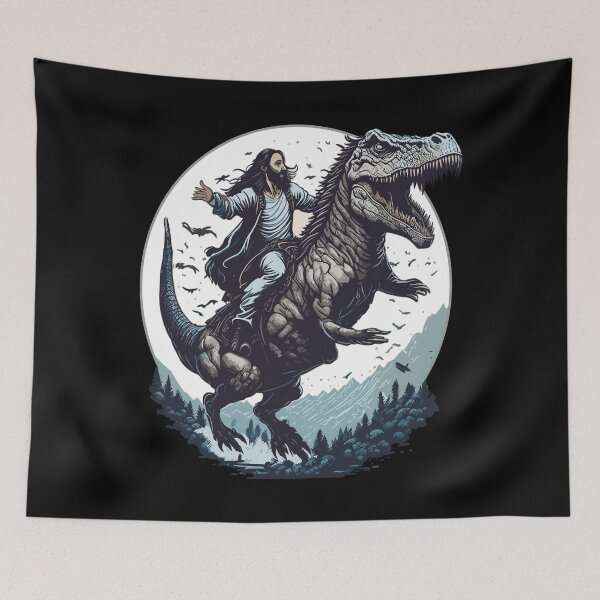 Item preview, Jesus on a Dinosaur Funny Religious Memes Humorous Christian designed and sold by MerchLovers.