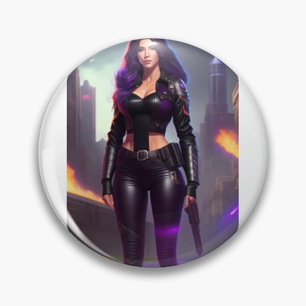 Item preview, A total body woman with wavy dark hair and purple eyes, wearing black top, black pants designed and sold by digitallyyour.