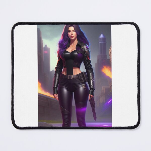 Item preview, A total body woman with wavy dark hair and purple eyes, wearing black top, black pants designed and sold by digitallyyour.