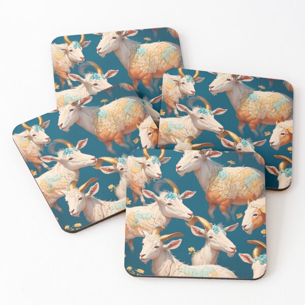 Item preview, Serene Capriccio: A Harmonious Dance of Goats in White and Blue designed and sold by RabbitProjectUK.