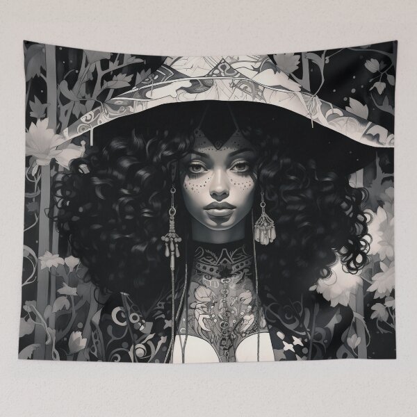 Item preview, Ukiyo-e Fairy Tale Female Empowerment Black and White Female Portrait designed and sold by BrandonArtWorld.