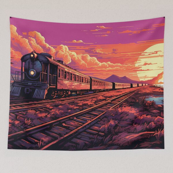 Item preview, 1880's Railway at Sunset with a Beautiful Reddish Sunset: A Nostalgic Journey into the Golden Hour designed and sold by SingularityGeek.