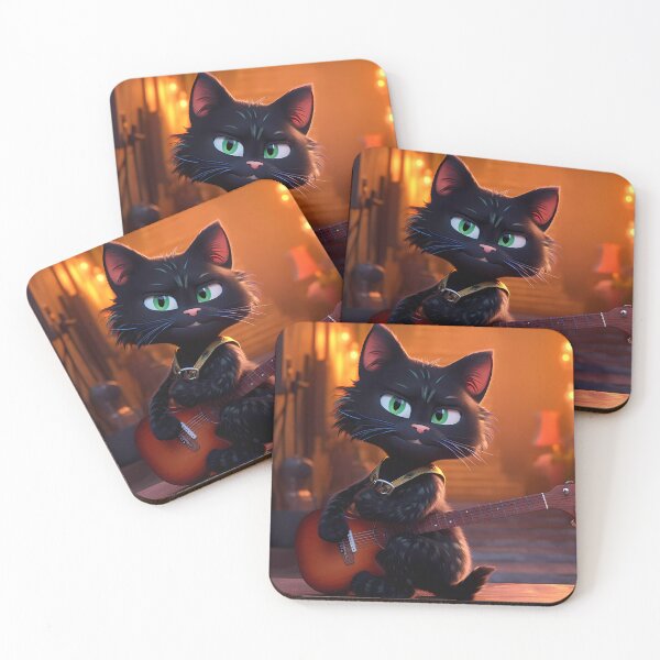 Item preview, Black Kitten with Green Eyes and a Guitar: A Melodic Journey of Feline Grace and Musical Charm designed and sold by SingularityGeek.