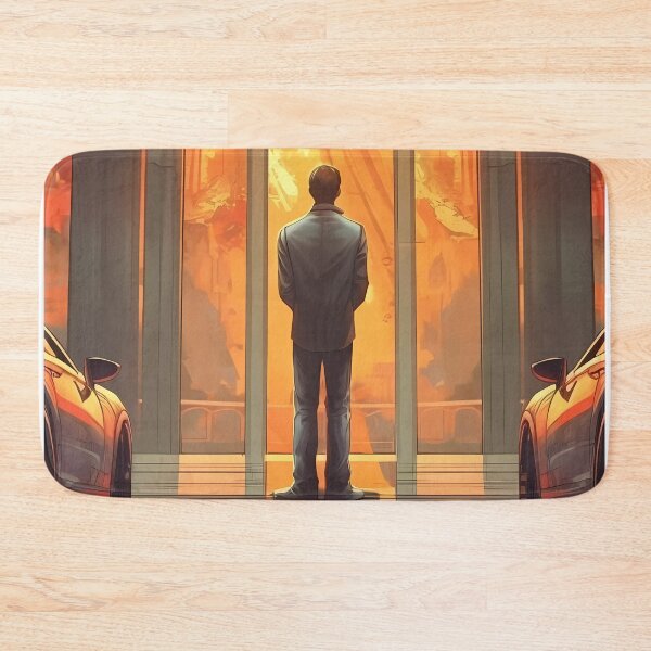 Item preview, Car Salesman Contemplating the Lighting in the Building's Lobby: A Moment of Serenity Amidst the Bustling Business designed and sold by SingularityGeek.