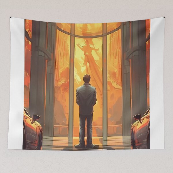 Item preview, Car Salesman Contemplating the Lighting in the Building's Lobby: A Moment of Serenity Amidst the Bustling Business designed and sold by SingularityGeek.