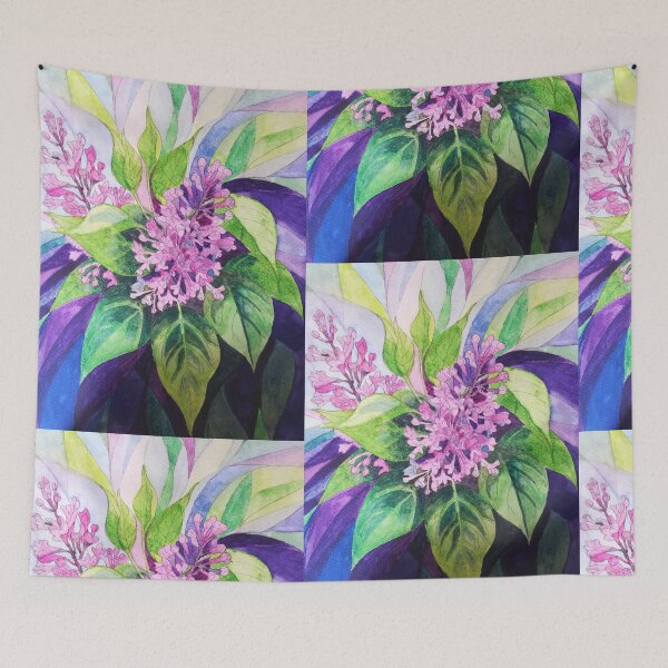 Item preview, Lilacs watercolour painting with psychedelic background designed and sold by esvb.