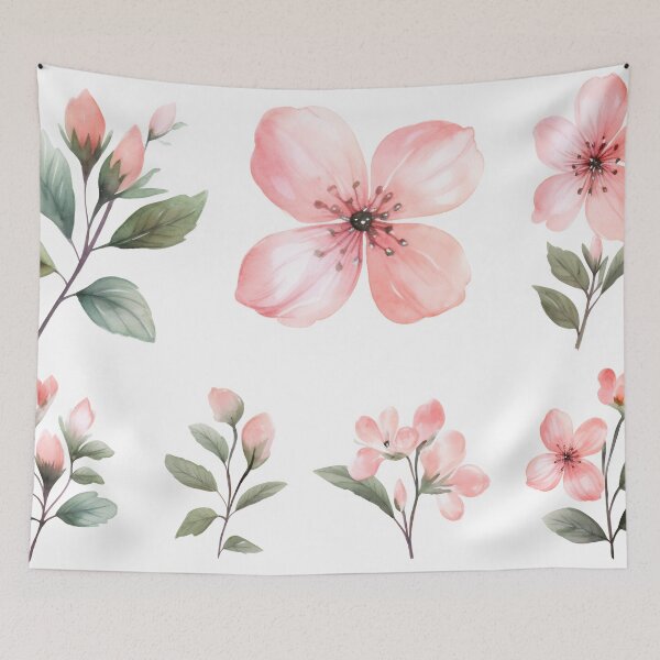 Item preview, Arrangement of spring pink flowers against a white background. Blooming concept. Flat lay. designed and sold by anytka.