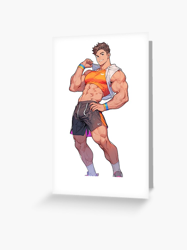 Muscular Anime Boy | Greeting Card