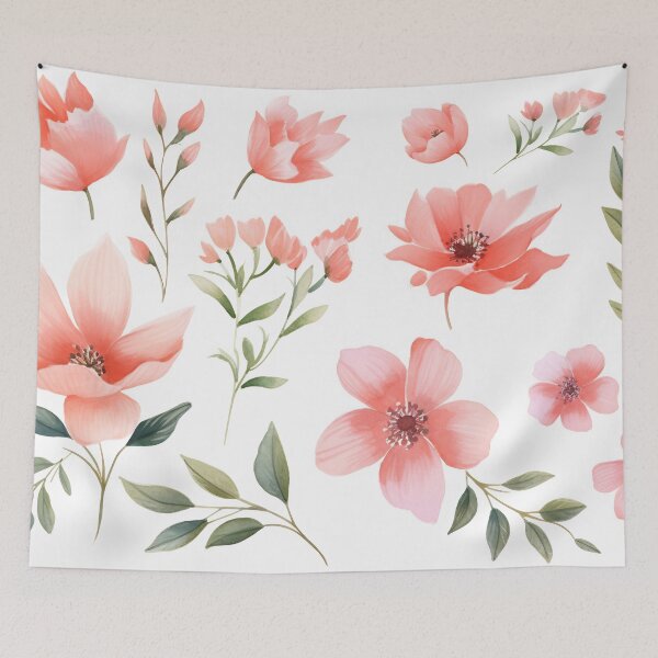 Item preview, Arrangement of spring pink flowers against a white background. Blooming concept. Flat lay. designed and sold by anytka.