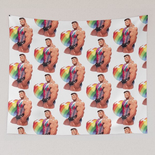 Item preview, Cute Beefy Muscular Gay Guy Flexing designed and sold by homorohomo.