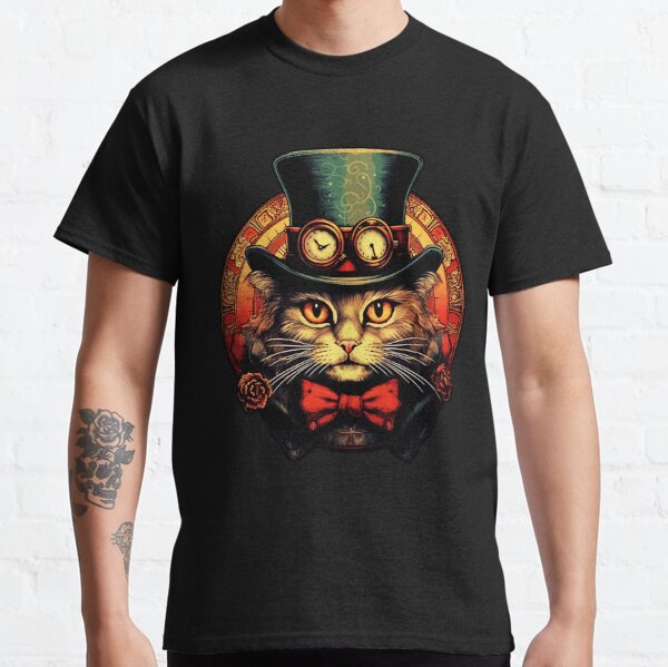 Steampunk Retro Vintage Cat in Green Hat Classic T-Shirt