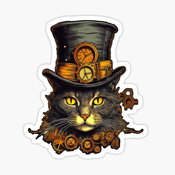 Steampunk Retro Vintage Cat in Green Hat Sticker
