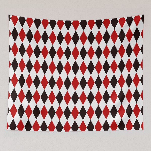Item preview, harlequin red black  white diamond pattern || geometric shapes designed and sold by wordznart.