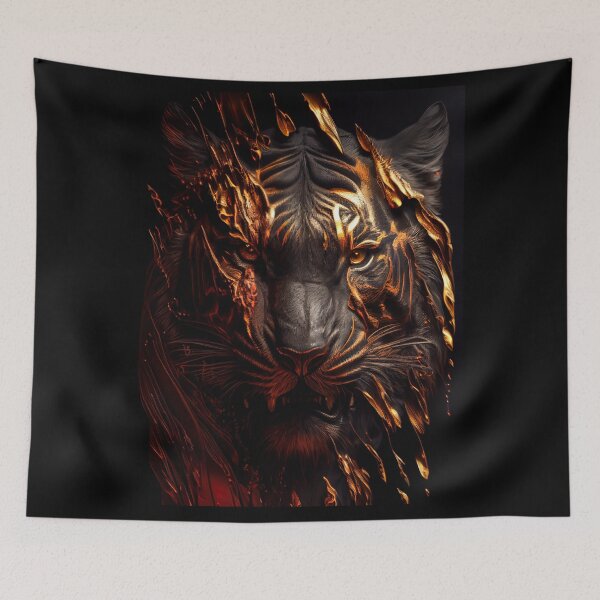 Item preview, golden tiger head art poster designed and sold by Mk5studio.