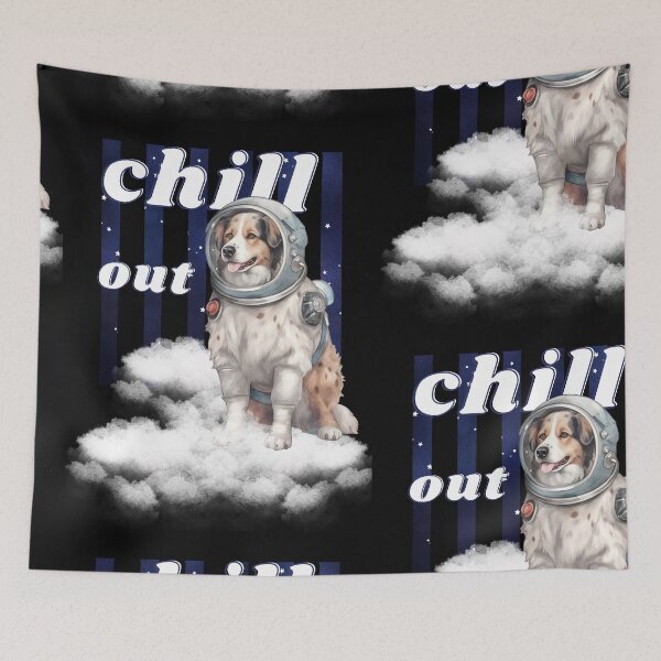 Item preview, Chill out - Australian Shepherd Astronaut, rest and relaxation. Relax and calm. Calm down, chill out. Funny Spacedog designed and sold by PupilLove.