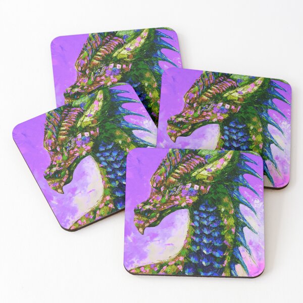 Item preview, Green Dragon, edited oil painting by Marina Daniluka, purple background designed and sold by MariDaniArt.